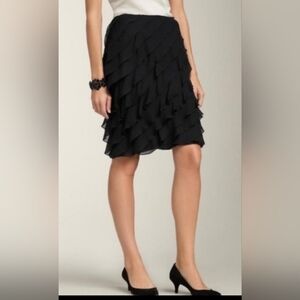 Vintage-Inspired Talbots Silk Tiered Ruffle Skirt Black 6P Classic Midi